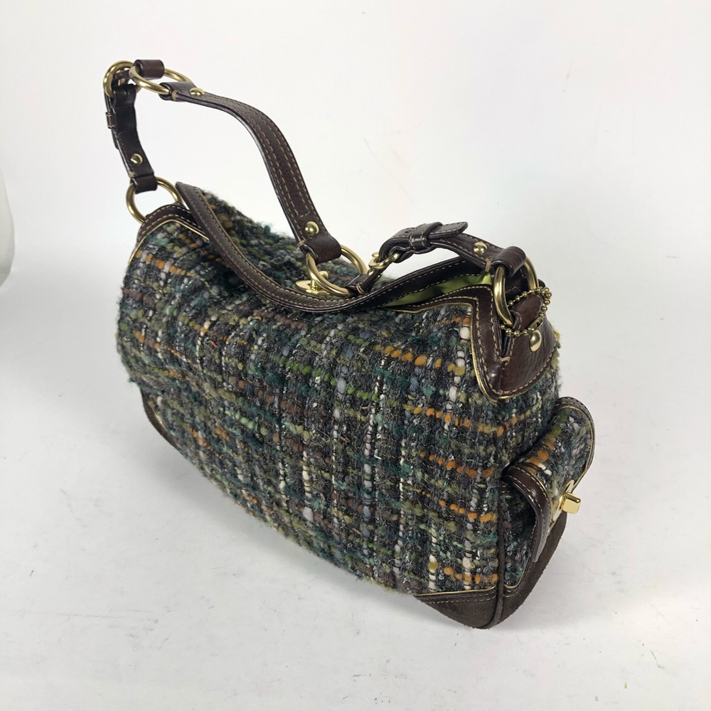 Coach Chelsea Tweed Boucle Bag Purse green brown - Picture 2 of 8